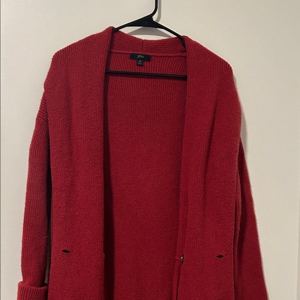 J Crew Wool Alpaca Blend Oversized Red Long Line Cardigan Size XS